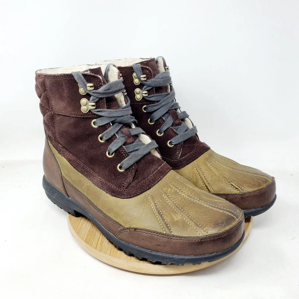 Cole Haan Air Rhone Duck Boot Mens 9.5 Brown Leather Hiker Waterproof Rain Shoes